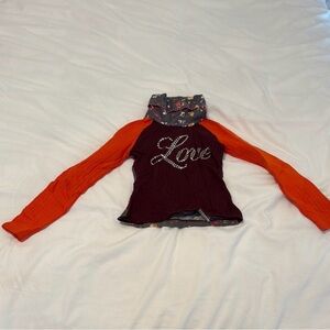 D&G Girls' Long-Sleeve 'Love' Top in Burgundy and Orange